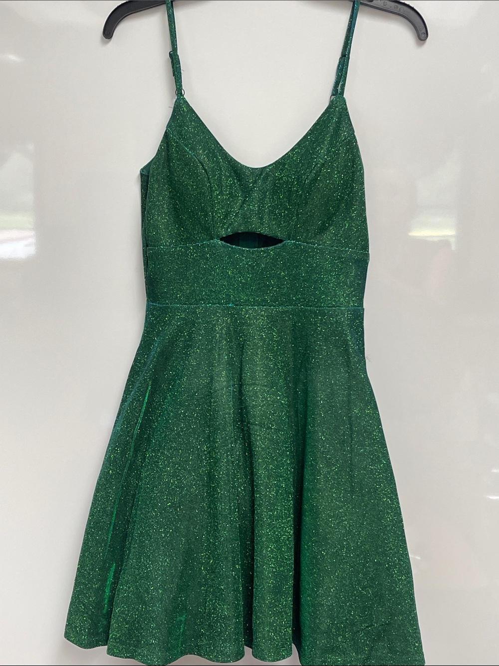 City Studio Emerald Green Glitter Spaghetti-Strap Homecoming Dress Size 3